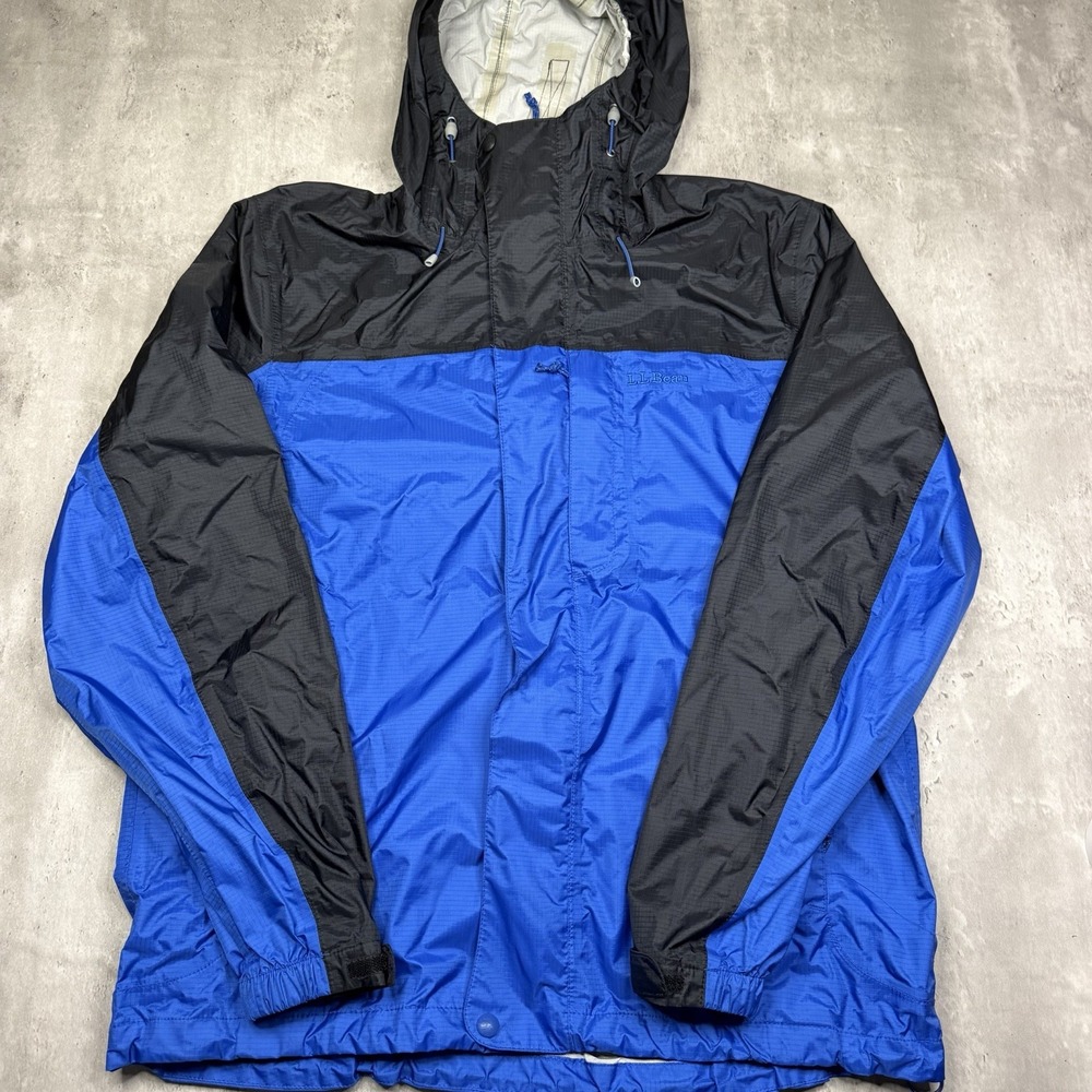 LL Bean Jacket Mens M Blue Hooded Lightweight Waterproof Rain Coat Full Zip